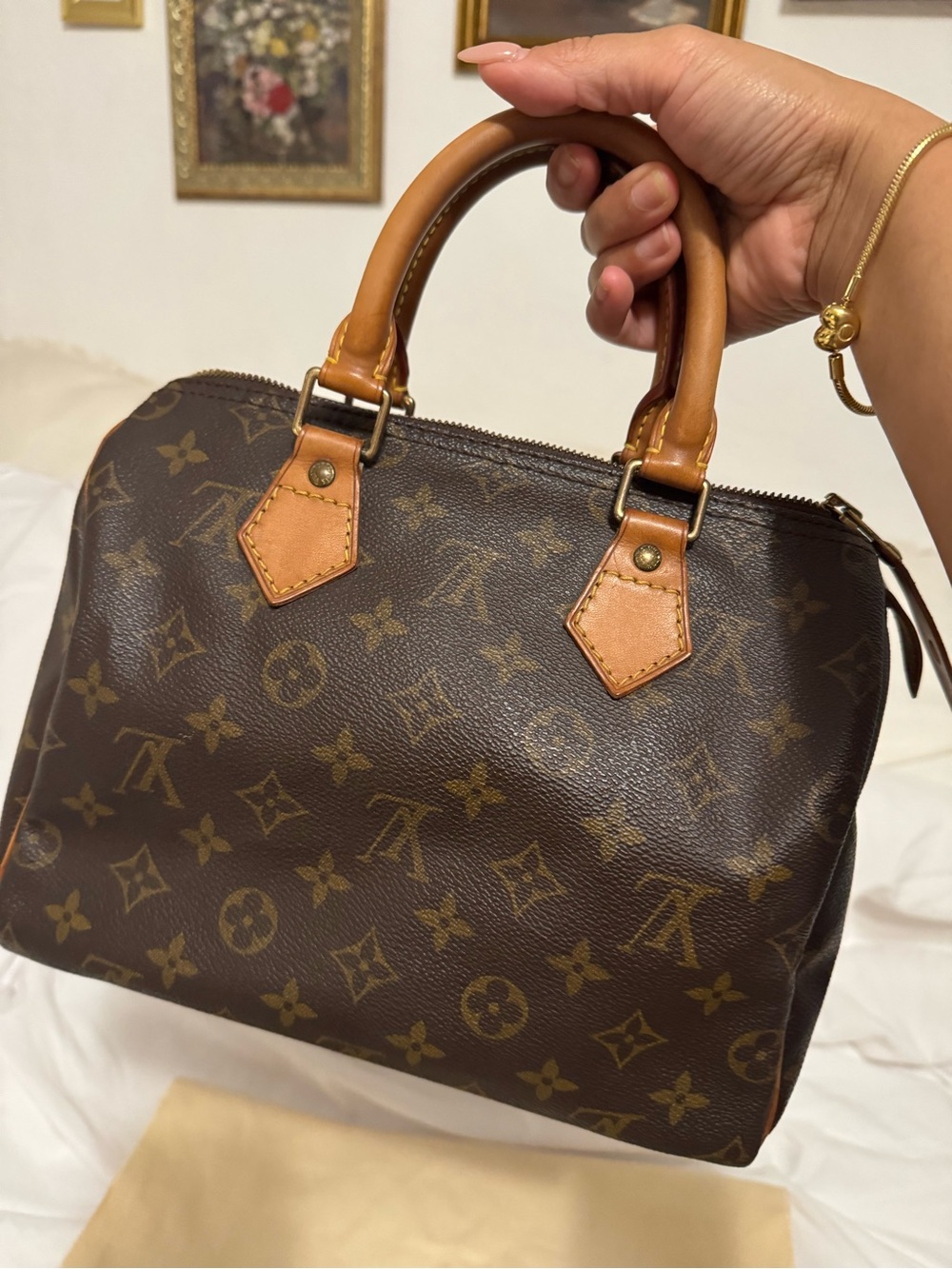 Authentic Louis Vuitton Monogram Canvas Brown & Tan Top-Handle Speedy 25 - Picture 4 of 10